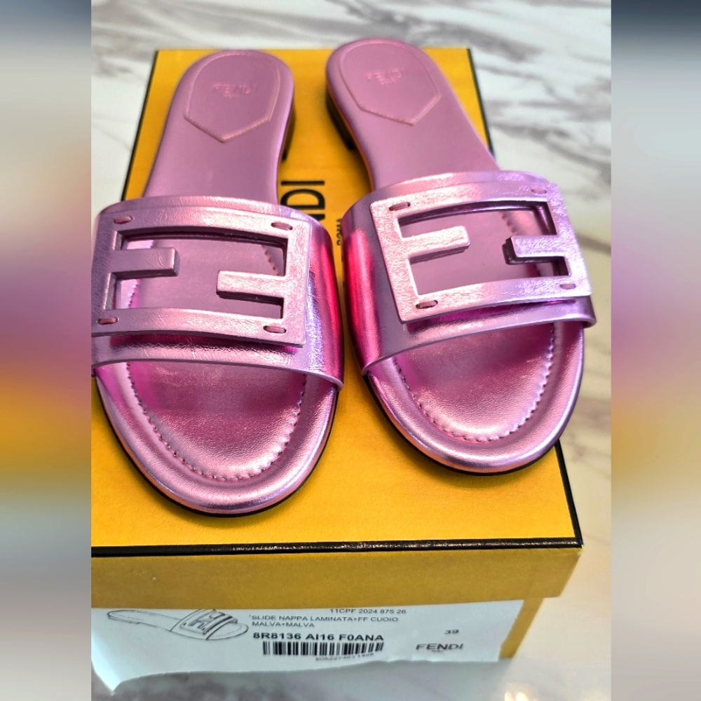 Fendi Women's Metallic Pink Mules